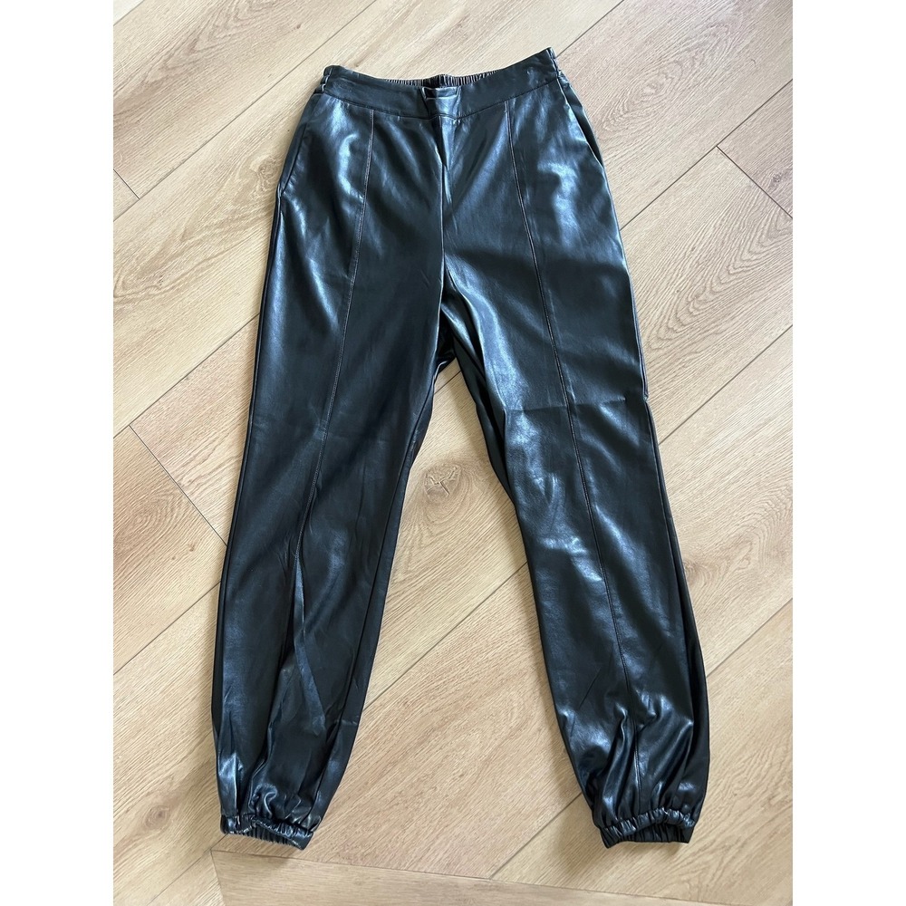 CABALLERO Womens Black Faux‎ Leather Jogger Pants Elastic Waist XS